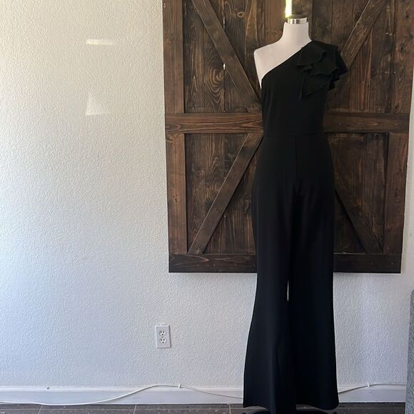 NWT SUGAR POISON Elegant Sleeveless Ruffle One Shoulder High Waist Long Jumpsuit - Picture 3 of 14